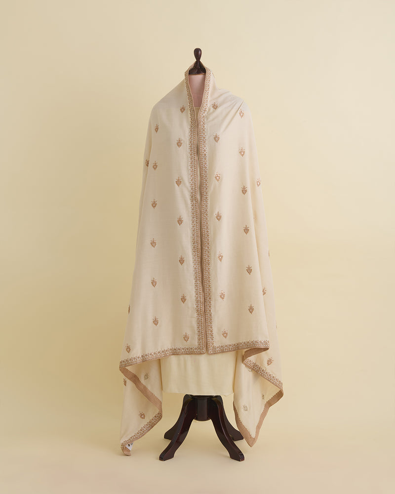 Beige Muga Hand Gota Marodi Embroidered Dupatta Fabric