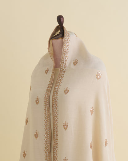 Beige Muga Hand Gota Marodi Embroidered Dupatta Fabric
