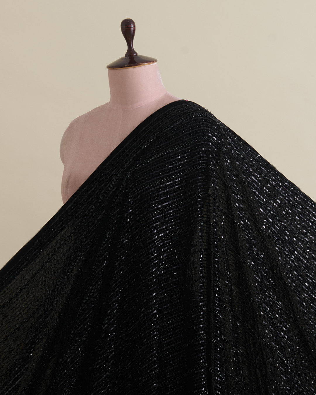 Black Micro Velvet Cut-Dana & Sequin Embroidery Fabric
