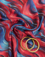 Malai Cotton Silk Geometric Printed Fabric – Blue/Red