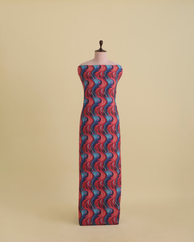 Malai Cotton Silk Geometric Printed Fabric – Blue/Red