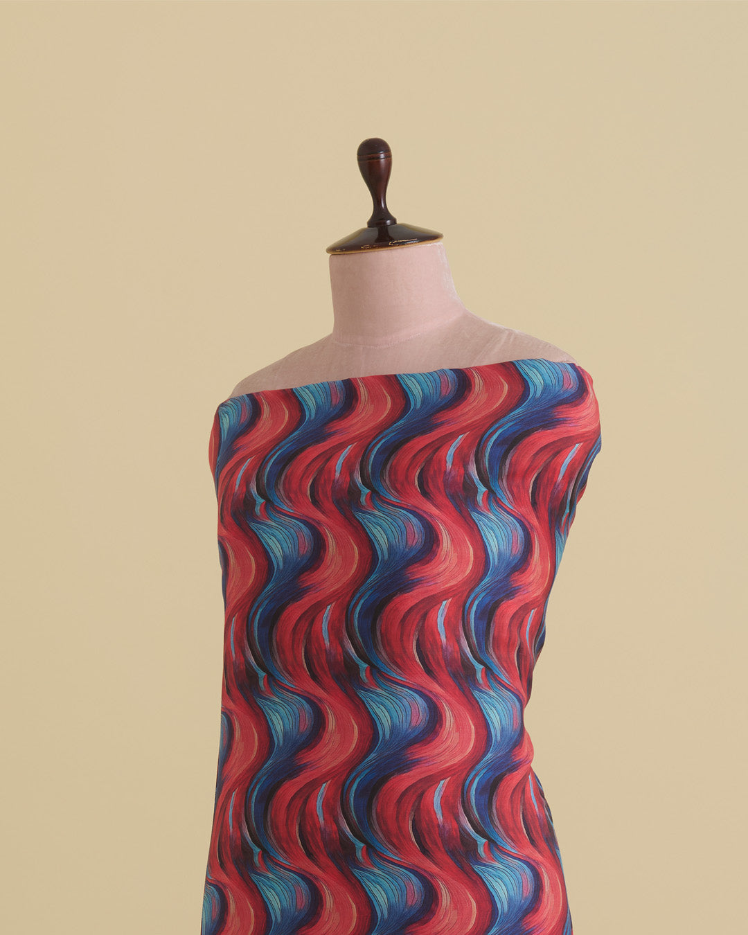 Malai Cotton Silk Geometric Printed Fabric – Blue/Red