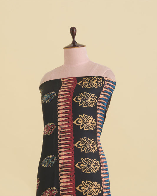 Black Modal Satin Digital Abstract Premium Designer Fabric