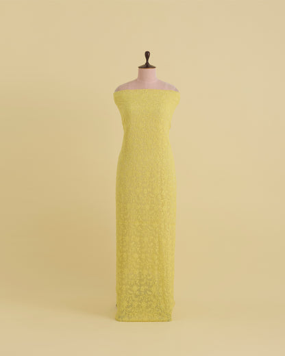 Yellow Metallic Georgette Fabric with Lucknowi Jaal Embroidery