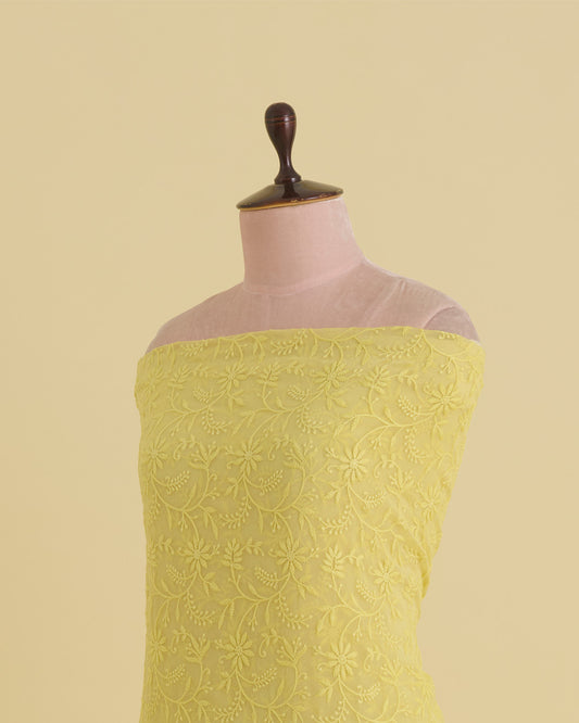 Yellow Metallic Georgette Fabric with Lucknowi Jaal Embroidery