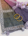Muga Silk Lucknowi Buti Dupatta with Badla Pallu in Brown, Grey, Purple & Mauve