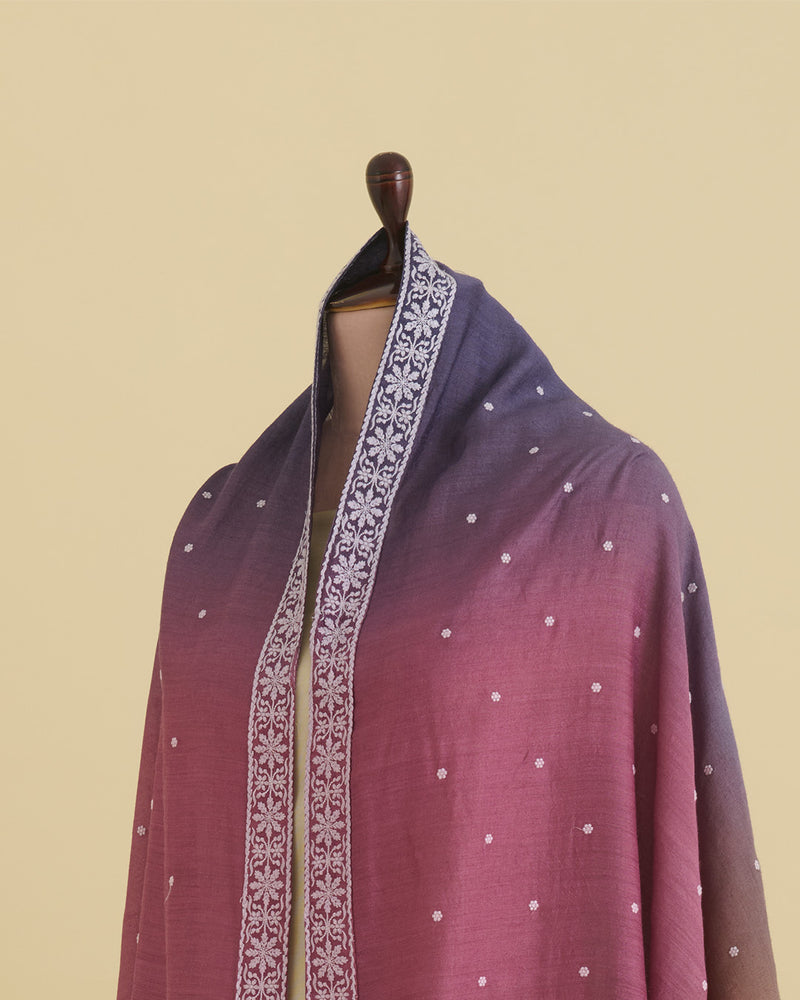 Muga Silk Lucknowi Buti Dupatta with Badla Pallu in Brown, Grey, Purple & Mauve