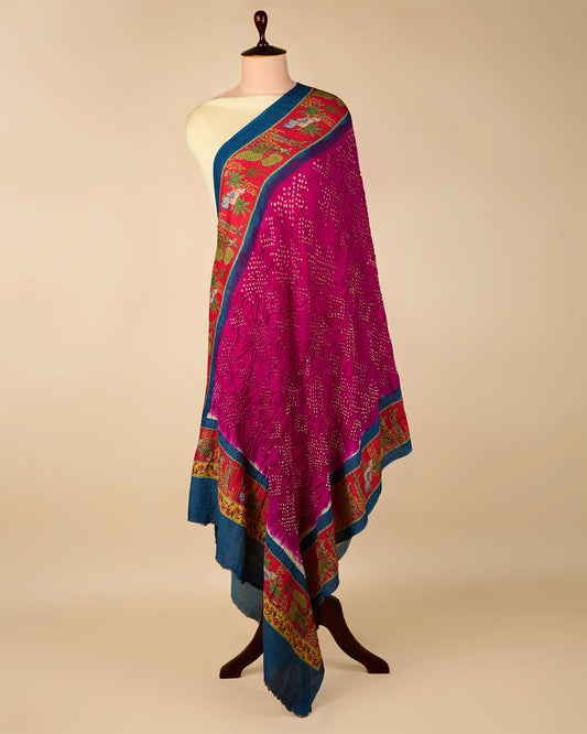 Magenta/Blue Cotton Silk Ikat Handloom Woven Fabric - Ikat Handloom