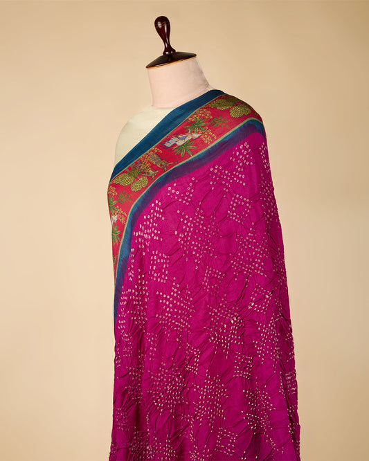 Magenta/Blue Cotton Silk Ikat Handloom Woven Fabric