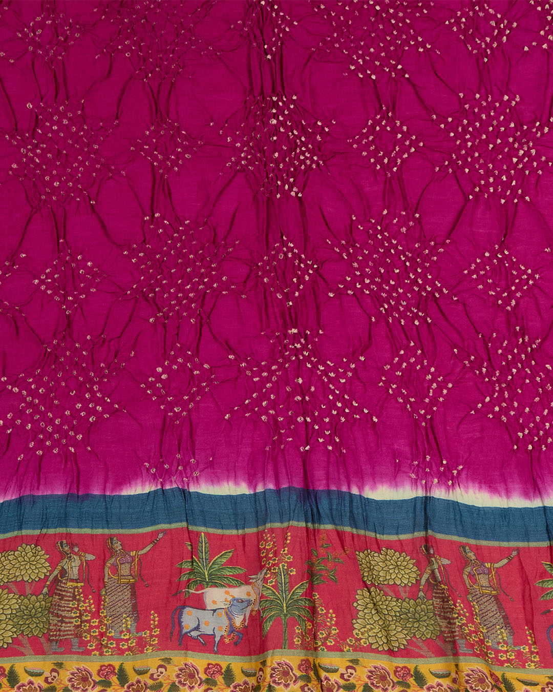 Magenta/Blue Cotton Silk Ikat Handloom Woven Fabric