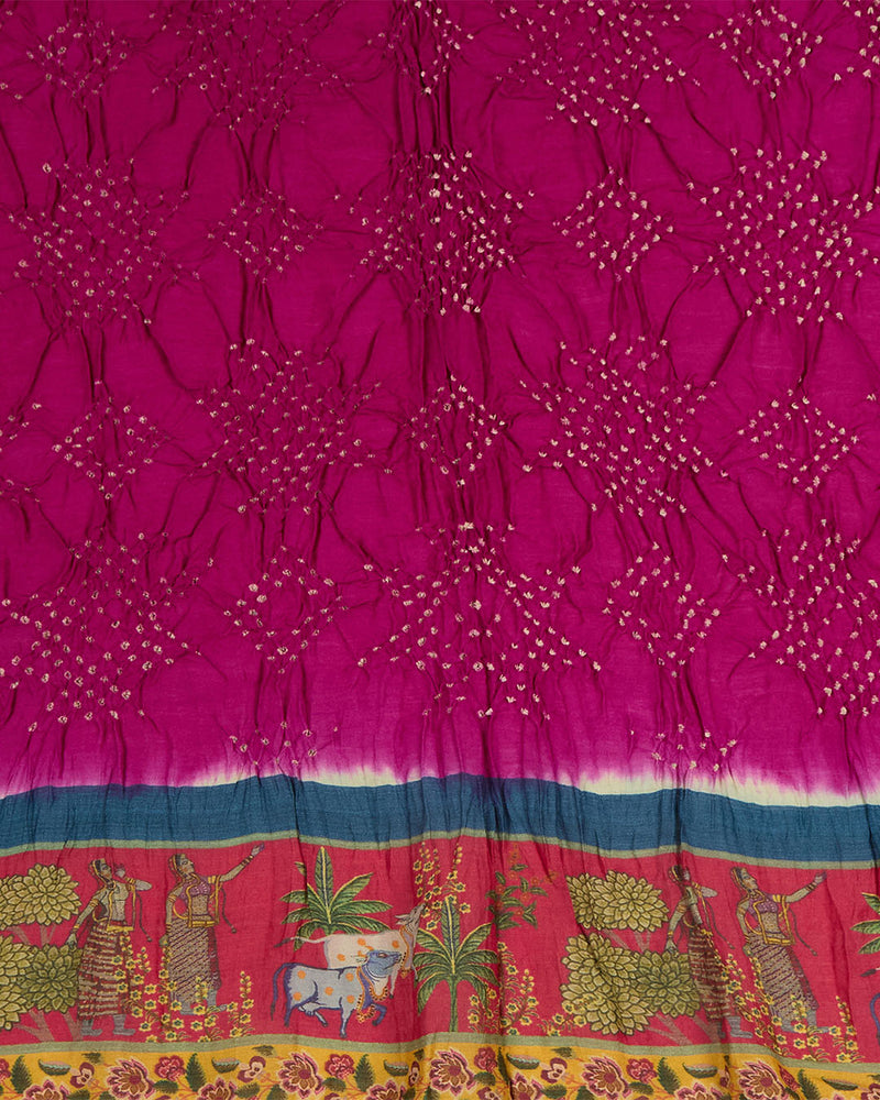 Magenta/Blue Cotton Silk Ikat Handloom Woven Fabric