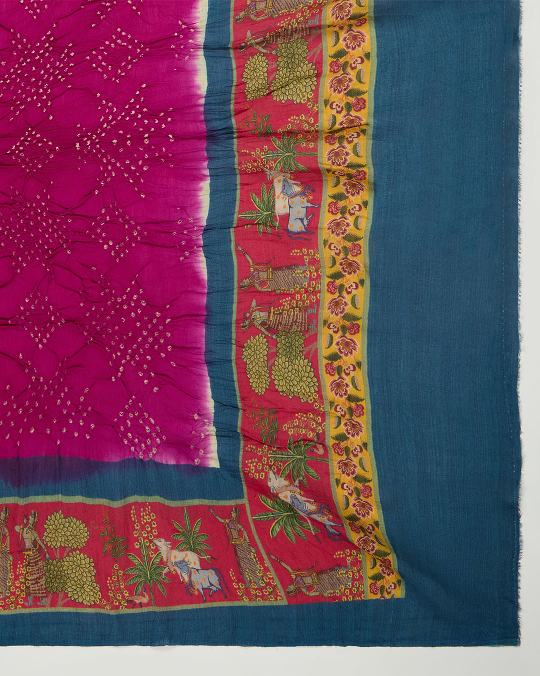 Magenta/Blue Cotton Silk Ikat Handloom Woven Fabric