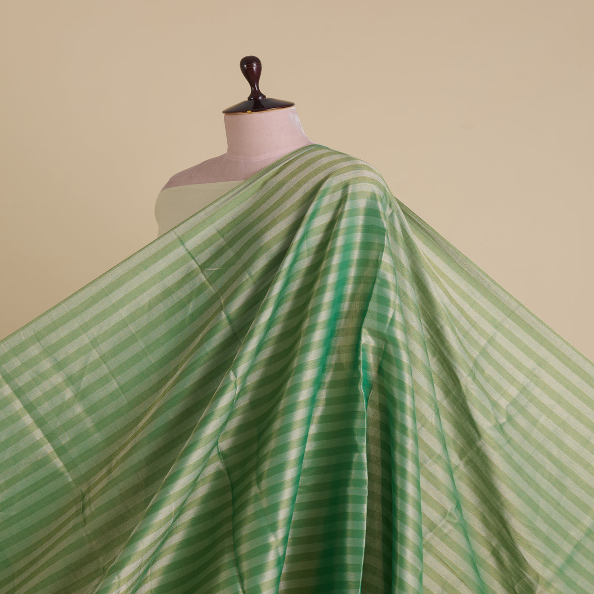 Pista Green Muga Tissue Handloom Fabric