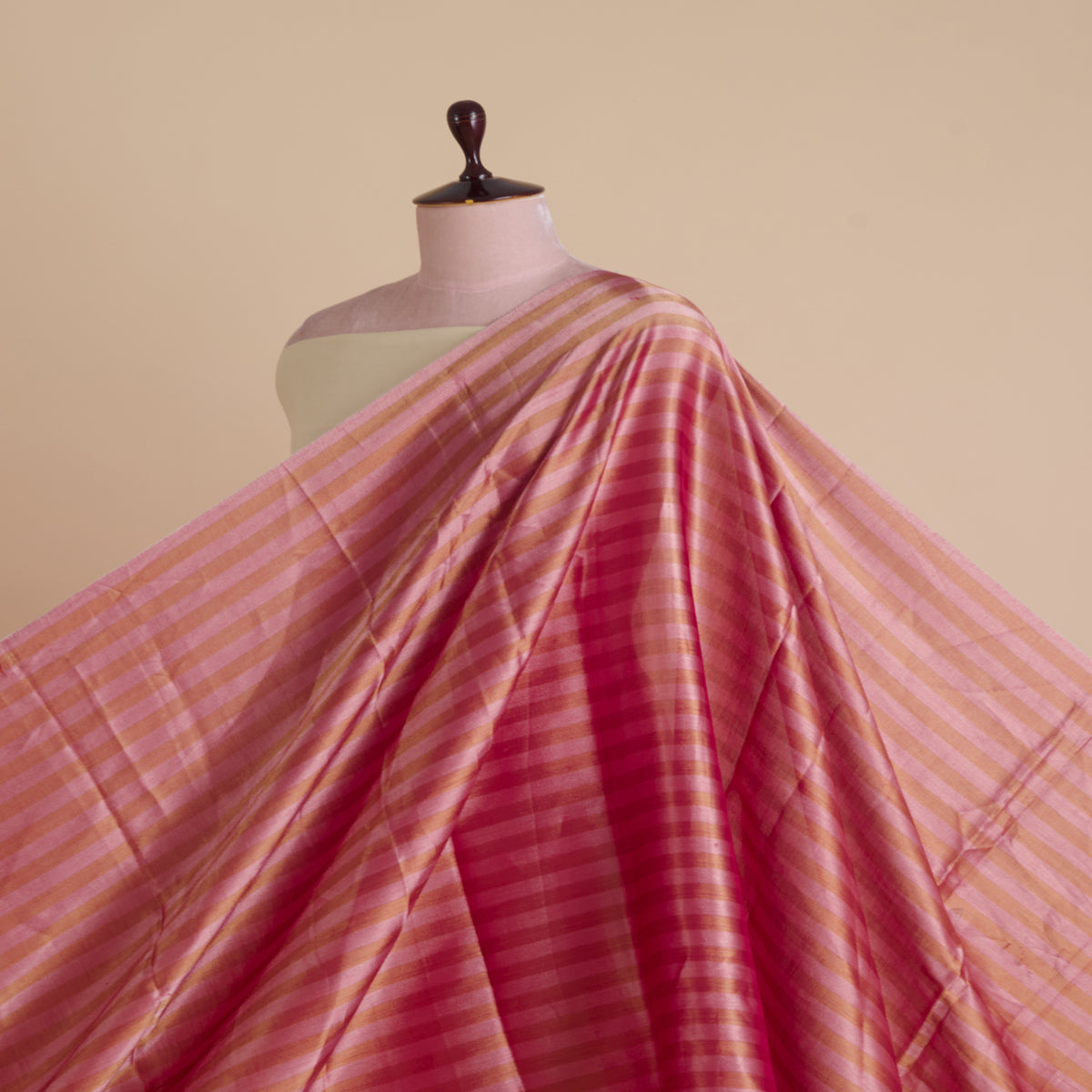 Pink Red Muga Tissue Handloom Fabric