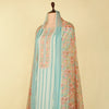 Aqua Blue Muslin Printed Suit with Chiffon Printed Dupatta