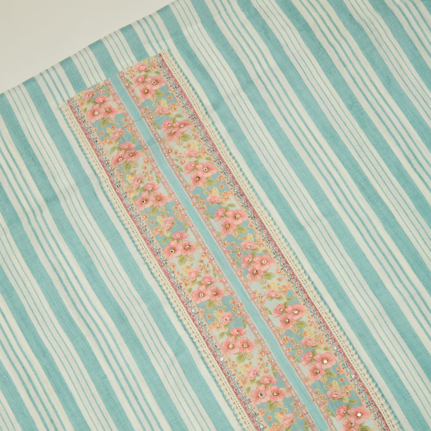 Aqua Blue Muslin Printed Suit with Chiffon Printed Dupatta