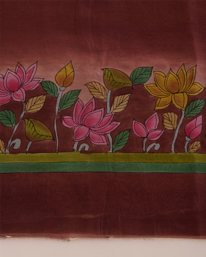 Brown Maheshwari Kalamkari Printed Suit with Dupatta
