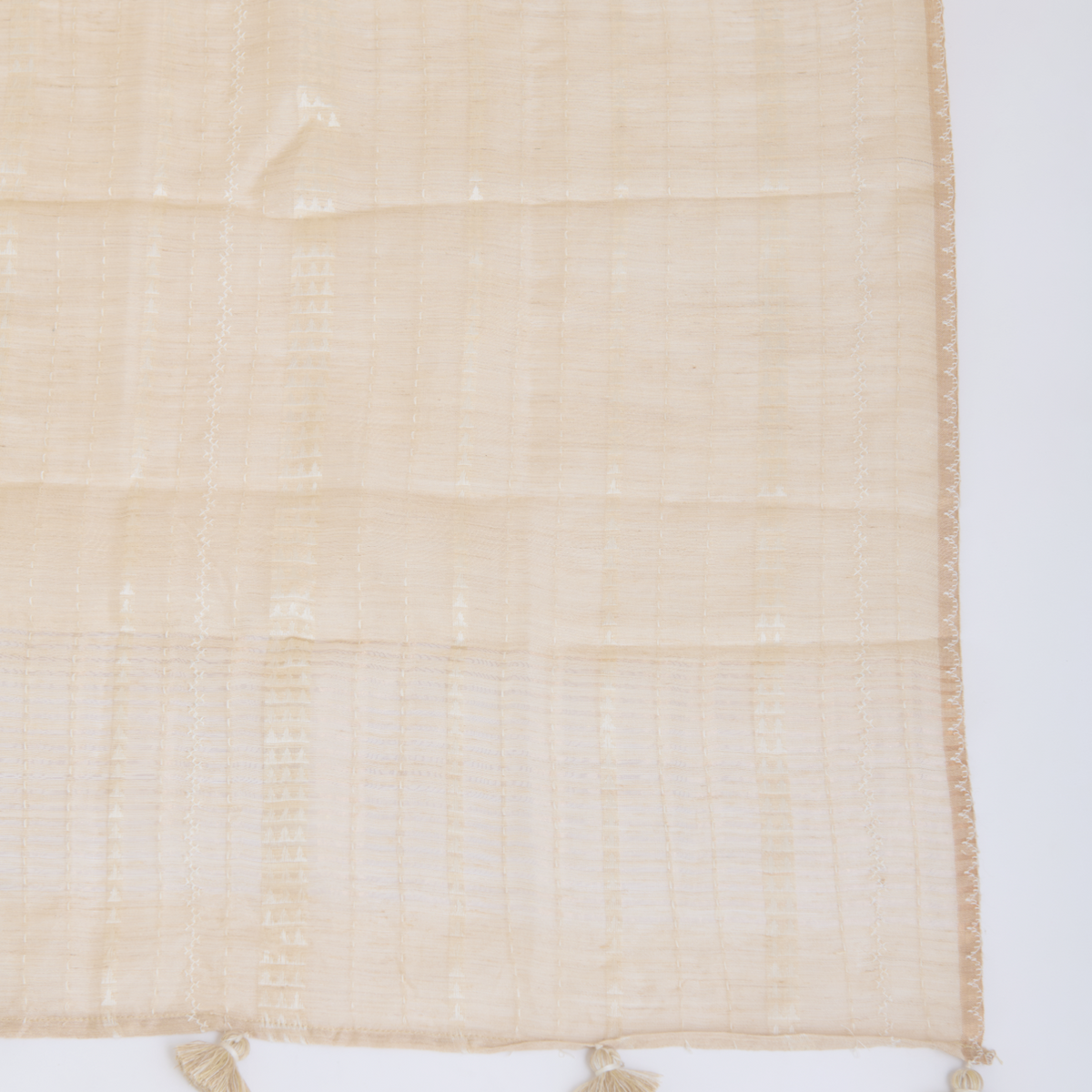 Beige Muga Silk Thread Embroidered Suit with Woven Dupatta