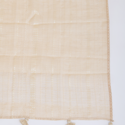 Beige Muga Silk Thread Embroidered Suit with Woven Dupatta