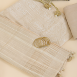 Beige Muga Silk Suit with Thread Buti & Woven Dupatta