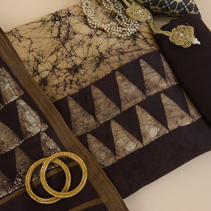 Black Maheshwari Batik Printed Kurta with Dupatta