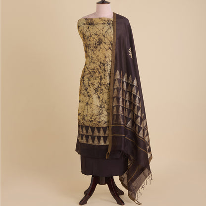 Black Maheshwari Batik Printed Kurta with Dupatta