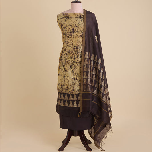 Black Maheshwari Batik Printed Kurta with Dupatta