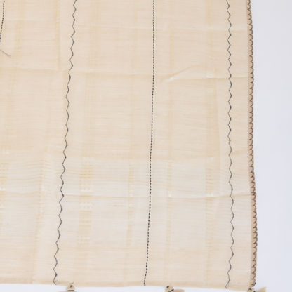 Beige Black Muga Silk Thread Embroidered Suit with Woven Dupatta