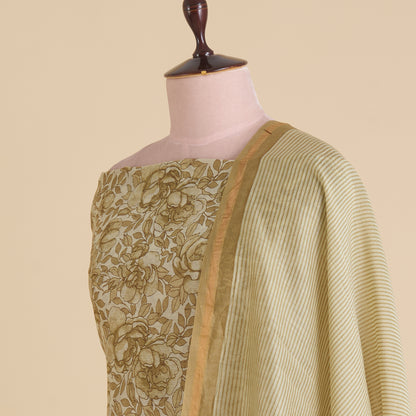 Beige Maheshwari Printed Kurta with Dupatta & Shantoon Bottom