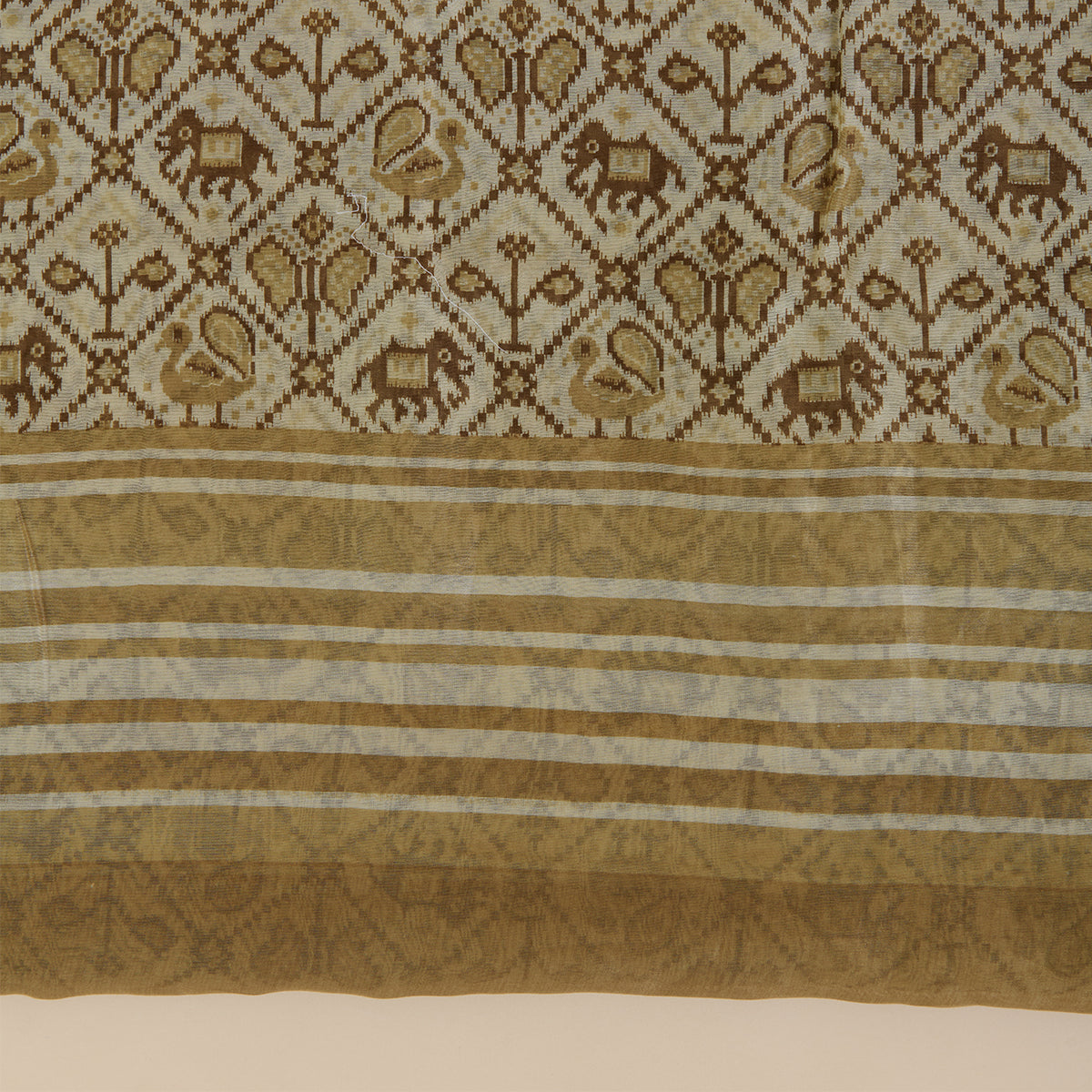 Beige Maheshwari Printed Kurta with Dupatta & Shantoon Bottom