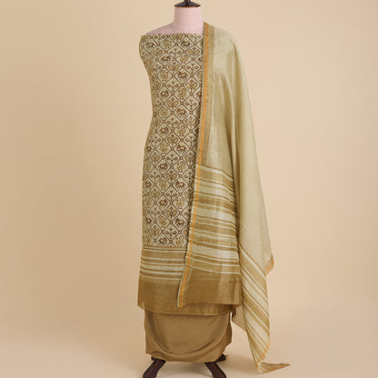Beige Maheshwari Printed Kurta with Dupatta & Shantoon Bottom