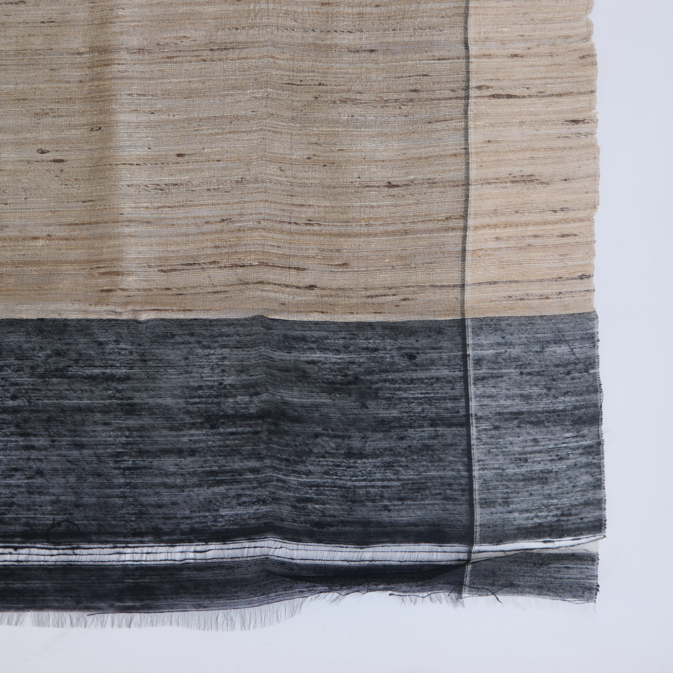 Beige Black Muga Silk Checks Kurta Set with Zardozi Dupatta