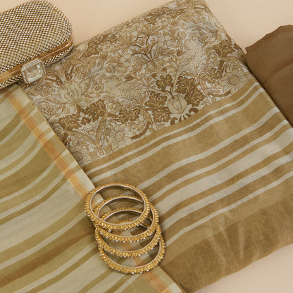 Beige Maheshwari Printed Kurta with Dupatta & Shantoon Bottom
