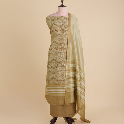 Beige Maheshwari Printed Kurta with Dupatta & Shantoon Bottom