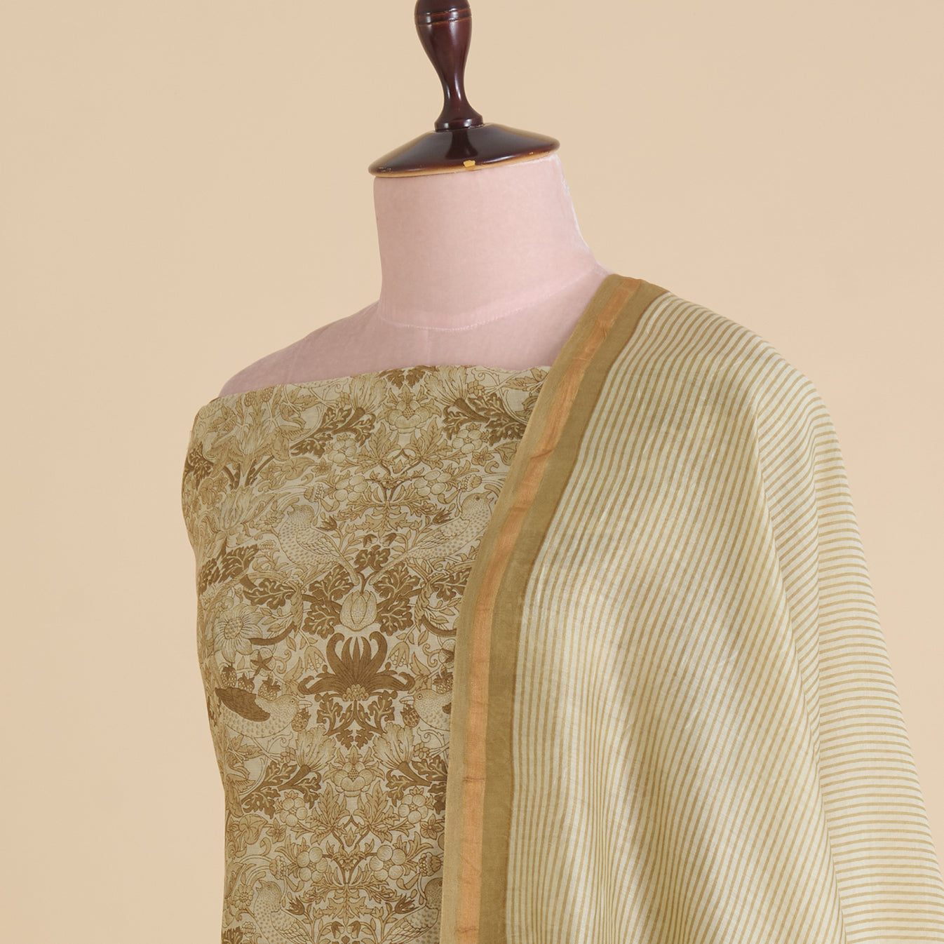 Beige Maheshwari Printed Kurta with Dupatta & Shantoon Bottom