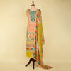 Beige and Green Muslin Printed Suit with Printed Dupatta