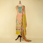 Beige and Green Muslin Printed Suit with Printed Dupatta