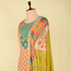 Beige and Green Muslin Printed Suit with Printed Dupatta