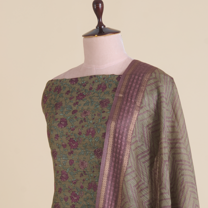 Dusty Beige Muga Silk Katha Embroidered Suit Set
