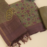 Dusty Beige Muga Silk Katha Embroidered Suit Set