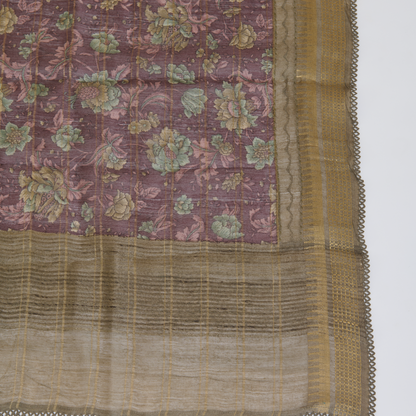 Dusty Brown Muga Silk Katha Embroidered Suit Set