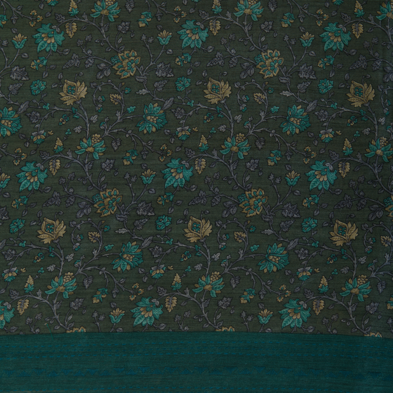 Dusty Green Muga Silk Katha Embroidered Suit Set