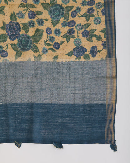 Green Munga Tussar Self Weave Kurta with Printed Dupatta & Silk Bottom by Vandana