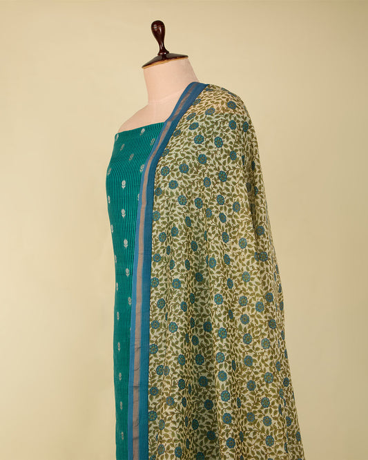 Green Maheshwari Printed Suit with Woven Butti Dupatta