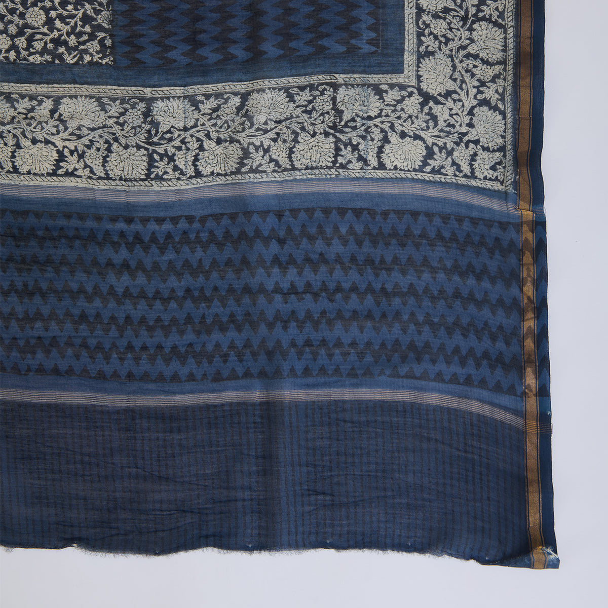 Indigo Blue Maheshwari Printed Kurta with Dupatta