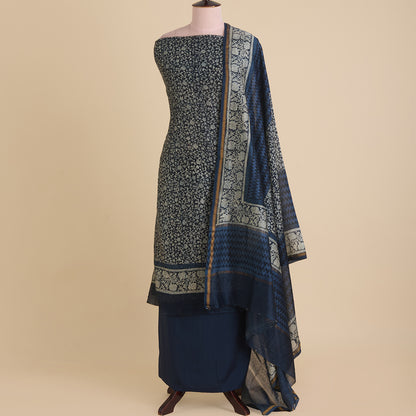 Indigo Blue Maheshwari Printed Kurta with Dupatta