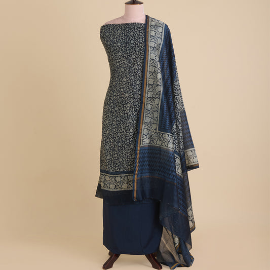 Indigo Blue Maheshwari Printed Kurta with Dupatta