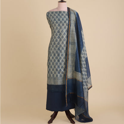 Indigo Blue Maheshwari Printed Kurta with Dupatta