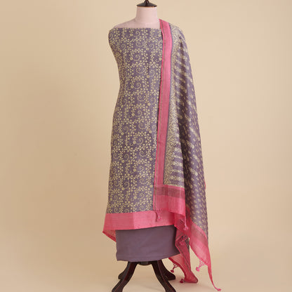 Lilac Matt Maheshwari Printed Kurta with Katha Stitch Embroidered Daman
