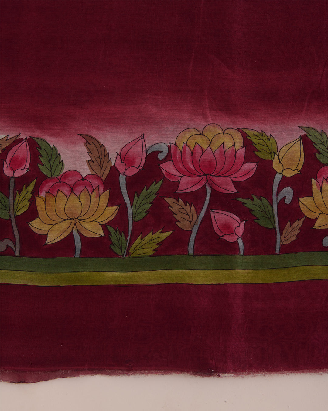Maroon Beige Munga Tussar Printed Kurta Suit with Hand Printed Dupatta